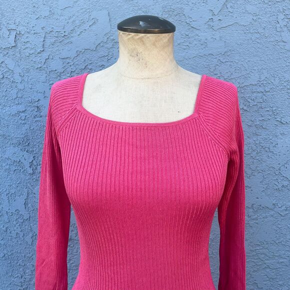 Y2k Pink Square Neck Ribbed Sweater Small Silk Blend top Barbiecore Clothing - Picture 7 of 7
